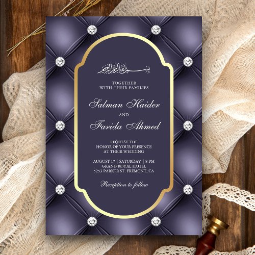 Heather Purple Tufted Diamonds Muslim Wedding Invitation