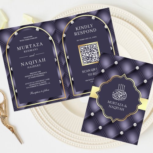 Heather Purple Tufted QR Code Muslim Wedding Invitation