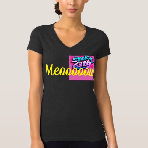 Heathered Chic Meooow Magic on Dark Grey V_Neck T_Shirt