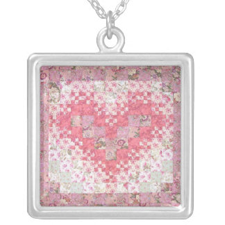 Heathers Lacy Heart Quilt Silver Plated Necklace