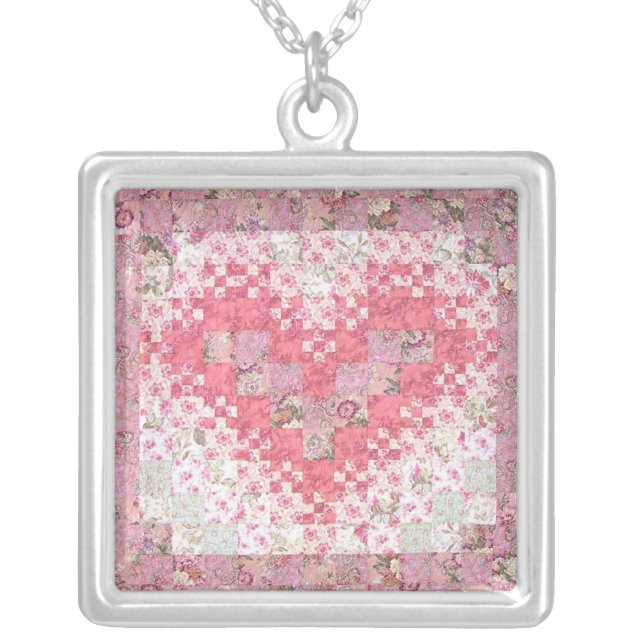 Heathers Lacy Heart Quilt Silver Plated Necklace (Front)