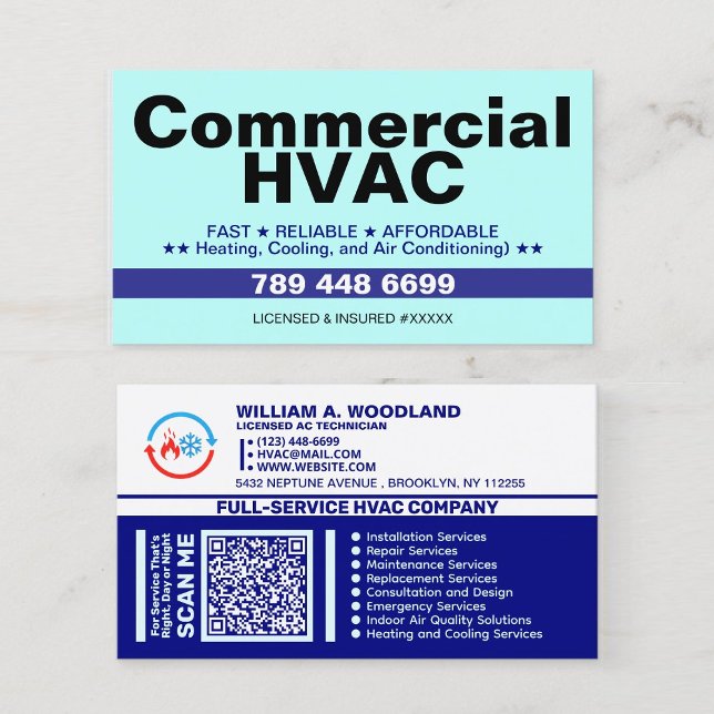 Heating and Cooling & AC Qr Code | Commercial HVAC Business Card (commercial HVAC business cards, HVAC cards for B2B clients, cards for facility managers)