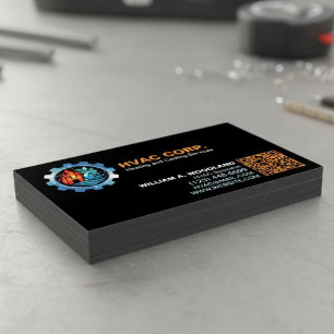 Heating and Cooling (Logo & Qr Code) Black HVAC Business Card Magnet