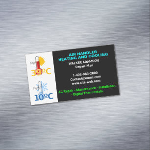 Heating and Cooling, Professional Heat Cool HVAC Business Card Magnet
