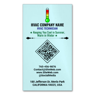 Heating and Cooling (QR Code, Logo & Slogan) HVAC Business Card Magnet