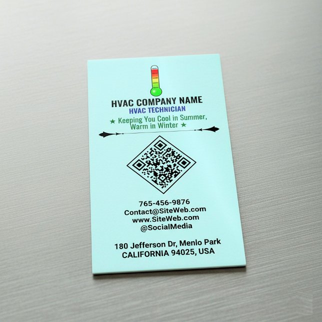 Heating and Cooling (QR Code, Logo & Slogan) HVAC Business Card Magnet (HVAC chimney sweep branding, plumbing service cards, AC visiting card, air duct cleaning)