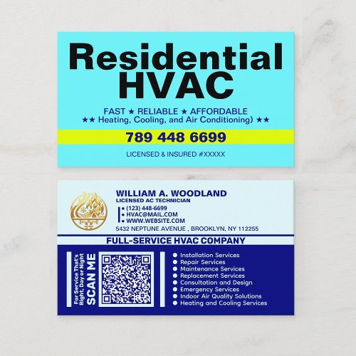 Heating and Cooling Qr Code | Residential HVAC Business Card