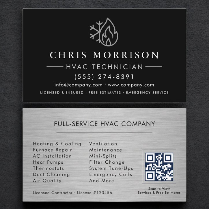 Heating Cooling Hvac QR Code Black Business Card