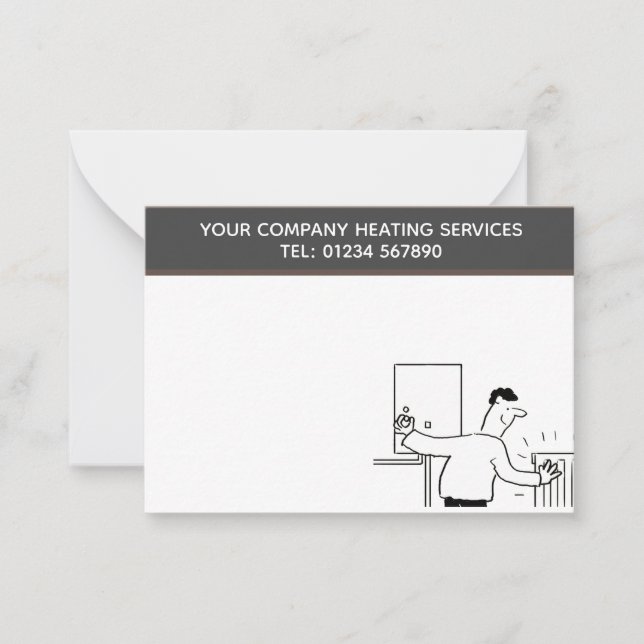 Heating Services Cartoon Theme to Personalise Note Card (Front)