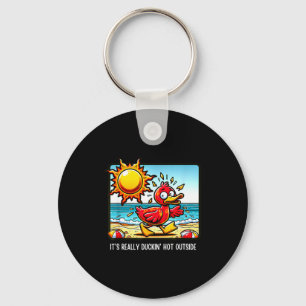 Heatwave humor - comical duck beach day sizzling keychain