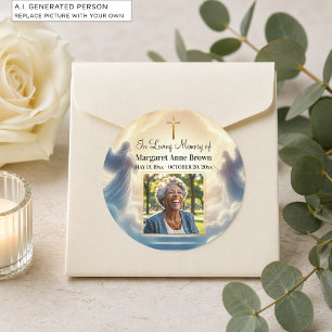 Heaven and Angels Celebration Of Life Photo Classic Round Sticker