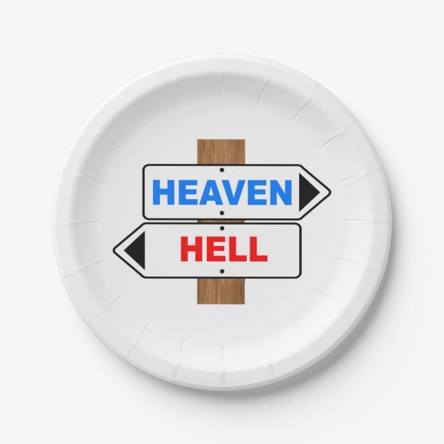 Heaven And Hell Direction Sign Paper Plates (Front)
