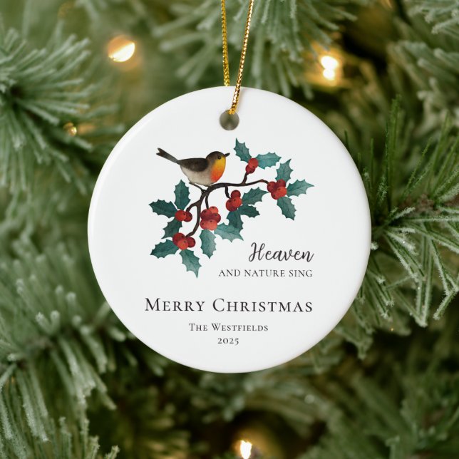 Heaven and Nature Sing Bird on Holly Christmas Ceramic Ornament (Tree)