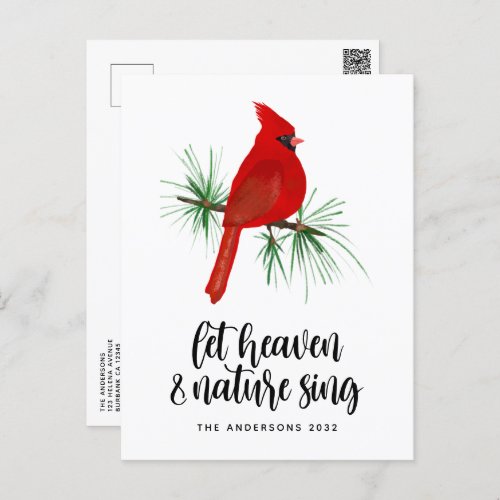 Heaven and Nature Sing Red Cardinal Christmas Holi Holiday Postcard