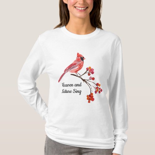 Heaven and Nature Sing Red Cardinal Holiday T_Shirt