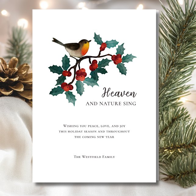 Heaven and Nature Sing Winter Bird Holly Christmas Holiday Card (Heaven and Nature Sing Winter Bird Holly Christmas Holiday Card)