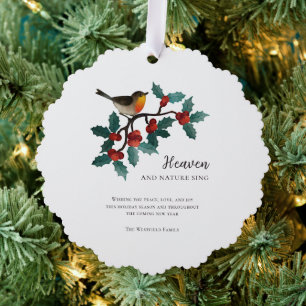 Heaven and Nature Sing Winter Bird Holly Christmas Ornament Card