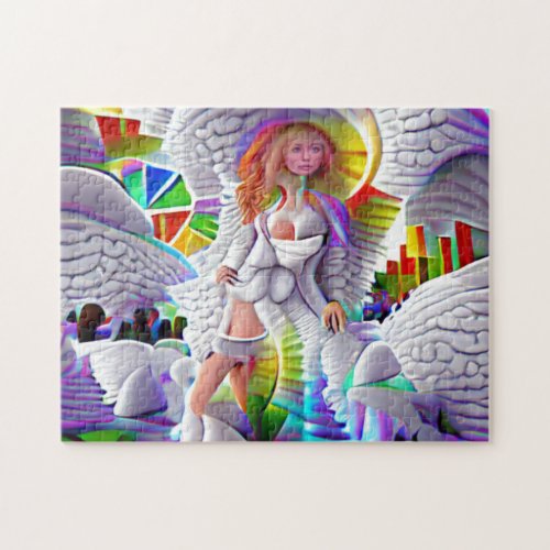 Heaven Angel Woman Female City Psychedelic Bright  Jigsaw Puzzle