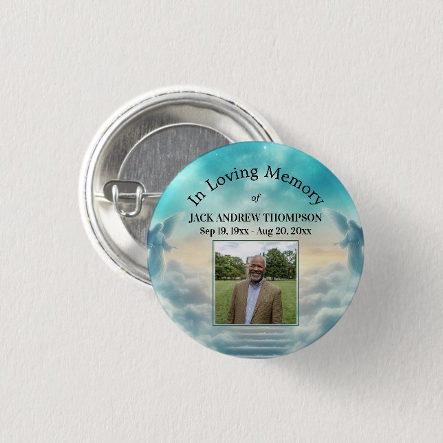 Heaven Angels Celebration Of Life Photo  Button (Front & Back)