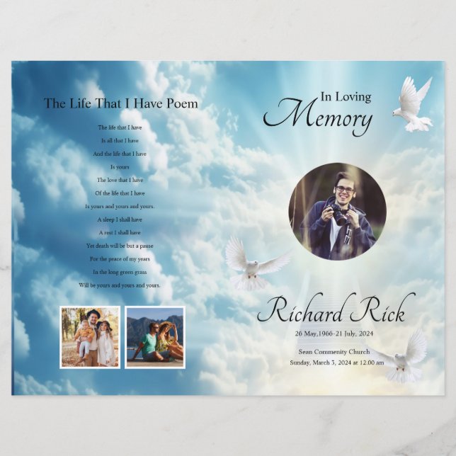 Heaven Dove Funeral Program Template (Front)
