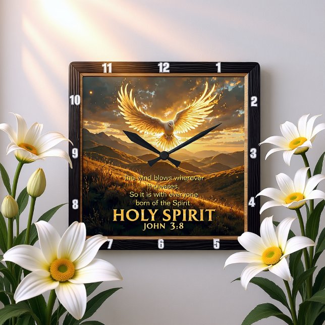 Heaven Holy Spirit Dove Majestic John 3:8 Verse Square Wall Clock (Creator Uploaded)