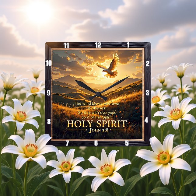 Heaven Holy Spirit Dove Sunset John 3:8 Verse Square Wall Clock (Creator Uploaded)