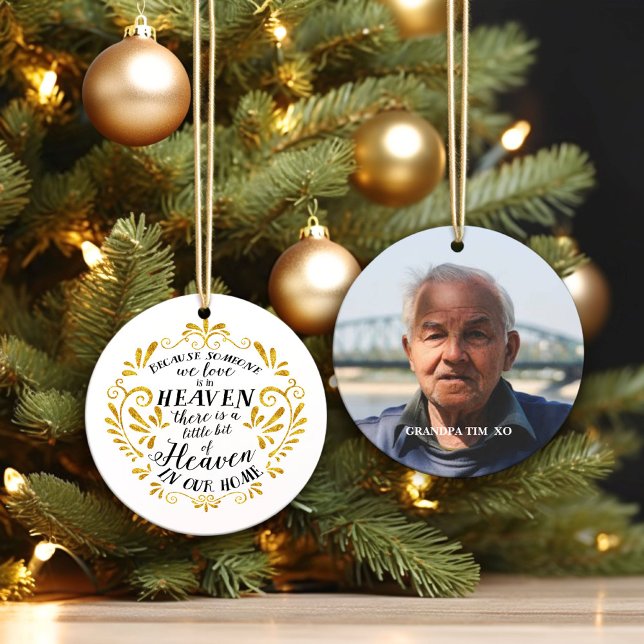Heaven in our Home, Gold Customized Memorial Photo Ceramic Ornament (Creator Uploaded)