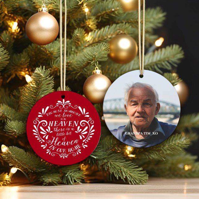Heaven in our Home...Red Customized Memorial Photo Ceramic Ornament (Creator Uploaded)