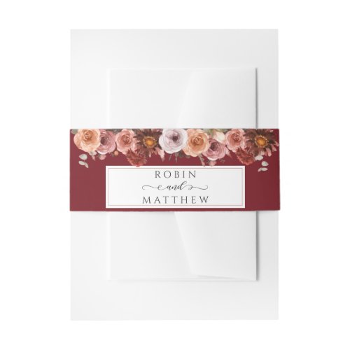 Heaven in Rose Blush and Burgundy Floral Wedding Invitation Belly Band