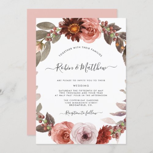 Heaven in Rose Burgundy Blush Floral Wedding Invitation