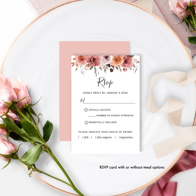 Heaven in Rose Floral with/without meal RSVP Card (Creator Uploaded)