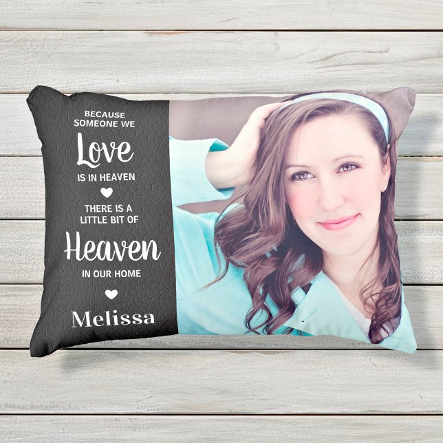 Heaven Memorial Sympathy Faux Leather Family Photo Accent Pillow (Creator Uploaded)