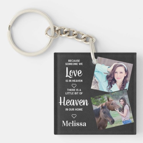 Heaven Memorial Sympathy Faux Leather Family Photo Keychain