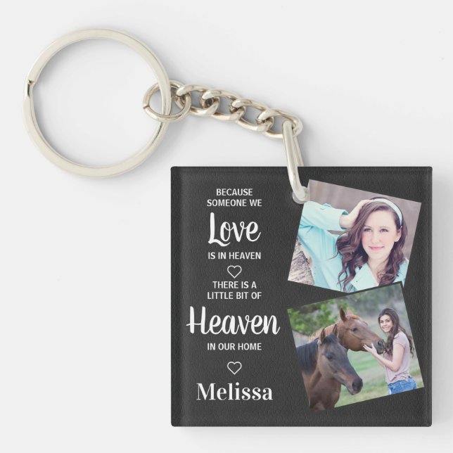 Heaven Memorial Sympathy Faux Leather Family Photo Keychain (Front)