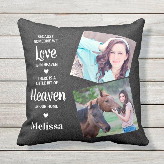Heaven Memorial Sympathy Faux Leather Family Photo Throw Pillow (Creator Uploaded)