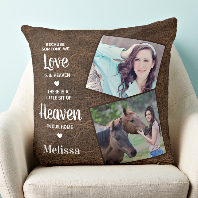 Heaven Memorial Sympathy Personalize Leather Photo Throw Pillow (Creator Uploaded)