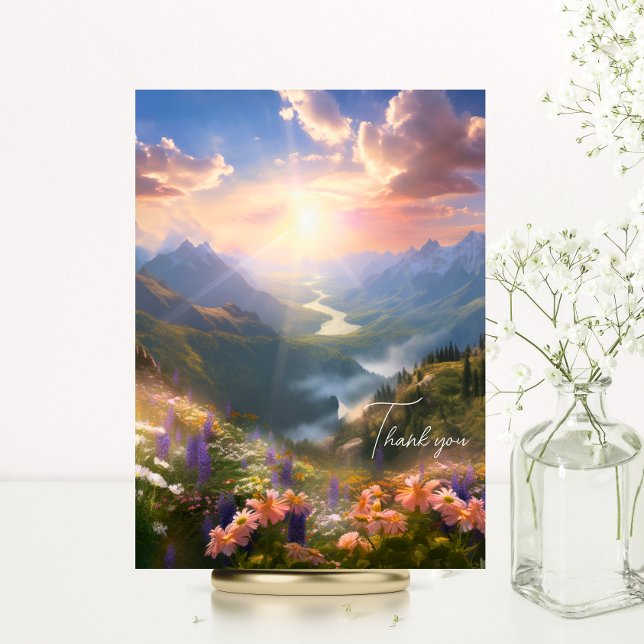 Heaven Mountains Sun Wild Flowers Sympathy Card (Heaven Mountains Sun Wild Flowers Sympathy Thank You Card | River Water)