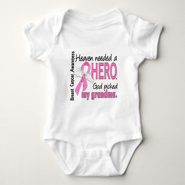 Heaven Needed A Hero Grandma Breast Cancer Baby Bodysuit (Front)