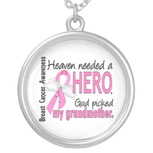 Heaven Needed A Hero Grandmother Breast Cancer Silver Plated Necklace