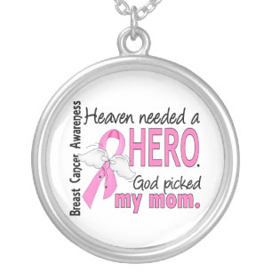 Heaven Needed A Hero Mom Breast Cancer Silver Plated Necklace