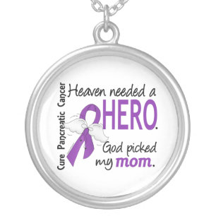 Heaven Needed Hero Mom Pancreatic Cancer Silver Plated Necklace