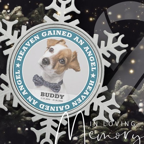 Heaven Quote Modern Pet Photo Sympathy Keepsake Snowflake Pewter Christmas Ornament