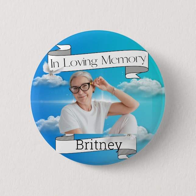 Heaven & Ribbon Memorial RIP Button (Front)
