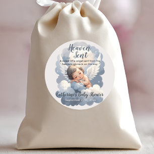Heaven Sent Angel Baby In Clouds Baby Shower Classic Round Sticker
