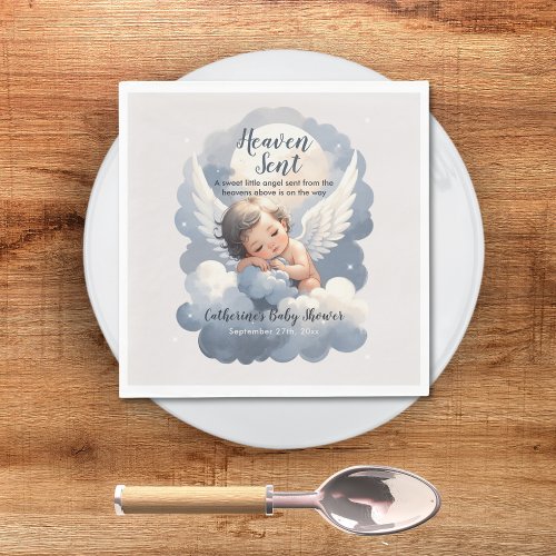 Heaven Sent Angel Baby In Clouds Baby Shower Napkins