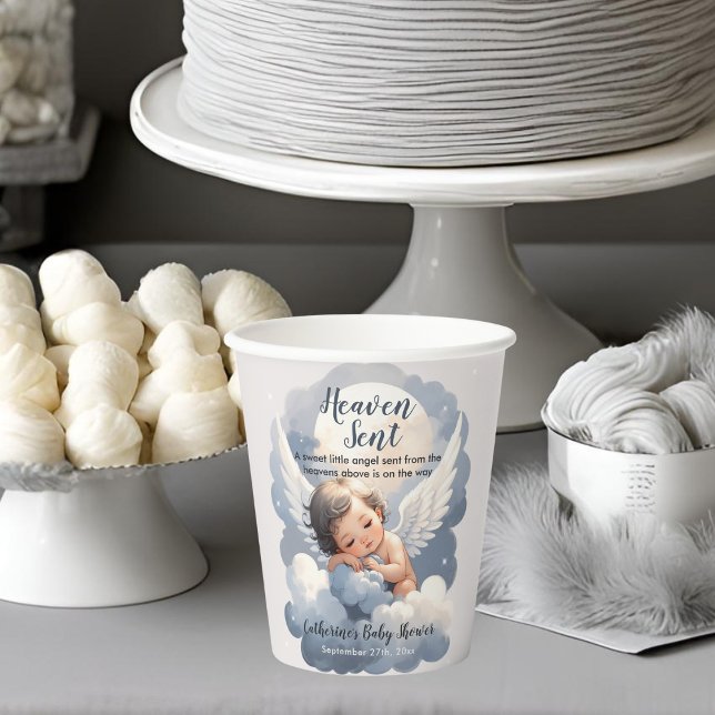 Heaven Sent Angel Baby In Clouds Baby Shower Paper Cups (Creator Uploaded)
