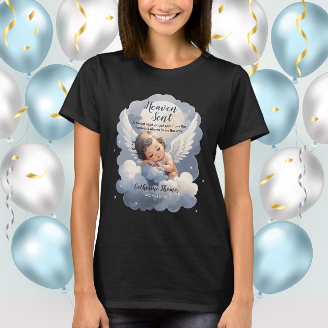 Heaven Sent Angel Baby In Clouds Baby Shower T-Shirt (Creator Uploaded)