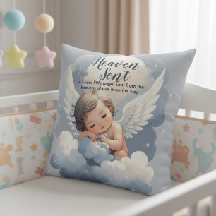 Heaven Sent Angel Baby In Clouds Baby Shower Throw Pillow