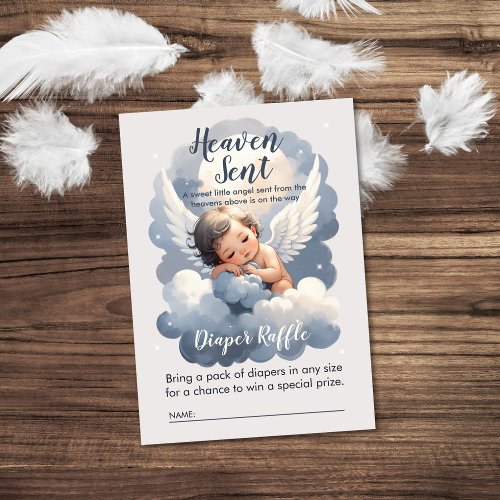 Heaven Sent Angel Baby In Clouds Diaper Raffle Enclosure Card