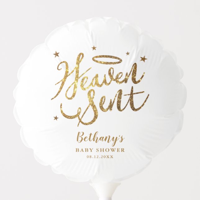 Heaven Sent Angel Baby Shower Elegant Gold Balloon (Front)